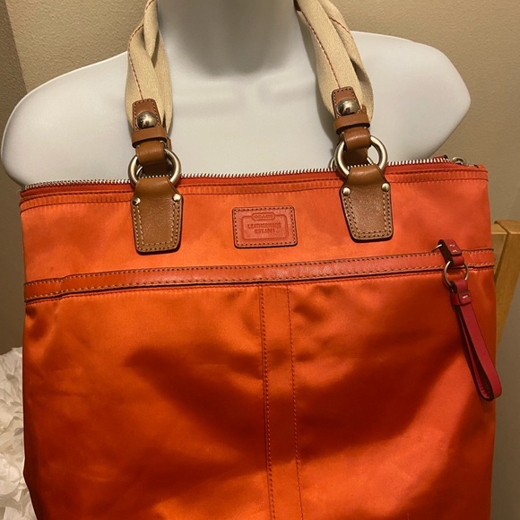 Stained nylon orange tan Coach purse with canvas - Picture 14 of 16